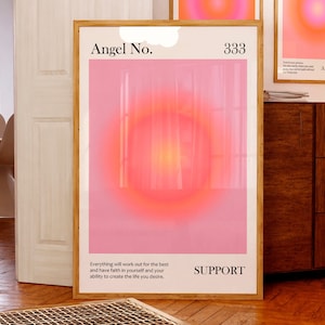 Angel Number 333 poster Pink Aura print ondersteuning spritual kunst aan de muur Preppy esthetische kamer decor College slaapzaal decor Office Wall Art AFDRUKBARE