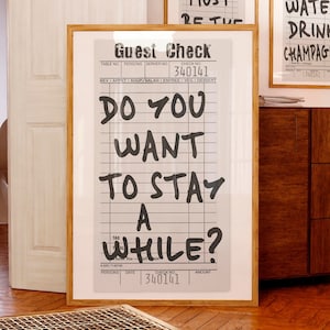 Do You Wanna Stay A While Sign For Home Retro Guest Check print boven bed decor grappige kamerinrichting mannen grot slaapkamer muur kunst AFDRUKBAAR