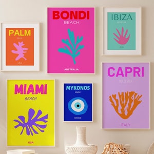 Colorful Beach Prints Set Preppy Travel Posters Coastal Dopamine Decor Vibrant Beachy Printable Wall Art