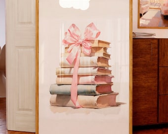 Stack of Books Wall Art: Reading Nook Print, Coquette Library Decor (Digital Download)