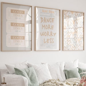 Neutral wall prints Set of 3 Beige Preppy wall art College Apartment decor Aesthetic room decor for teen girl Cute trendy wall art PRINTABLE