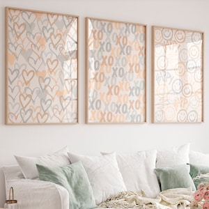 Neutral wall art set of 3 Trendy prints Cute Girly wall art Preppy Aesthetic room decor for teens Cool Funky Beige nursery decor PRINTABLE