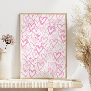 Pastel hearts print Pink preppy wall art Cute Girl nursery decor Trendy Girly wall art Aesthetic room decor for teens Love artwork PRINTABLE