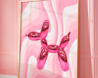 Pink Balloon Dog Art, Trendy Pop Art, Preppy Dorm Decor For Girls (Digital Download)
