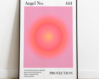 Angel Number 444 Pink Aura Print: Spiritual Poster, Protection for Home Decor (Digital Download)