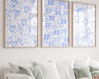 Light Blue Wall Art Set Of 3: Trendy Prints, Hearts, XOXO Poster (Digital Download)