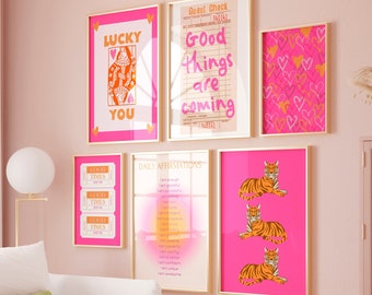 Preppy Gallery Wall Art Set: Pink Dorm Decor (Digital Download)