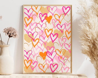 Graffiti Heart Wall Art Pink Orange Gold Print Trendy Girly