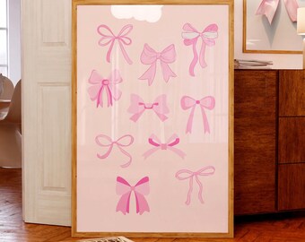 Pink Bows Art Print, Coquette Room Decor For Girls (Digital Download)