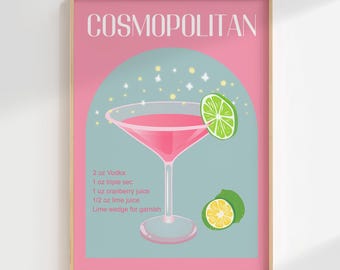 Ricetta del cocktail Cosmopolitan Proster: Decorazione murale retrò per carrello bar (Download digitale)