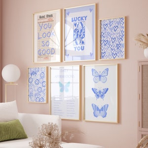 Blue preppy wall art Dorm decor for College girls Gallery wall set of 6 Trendy prints Girly wall art Positive Daily Affirmations PRINTABLE