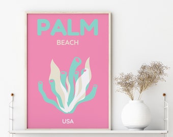 længst Boost camouflage Palm Beach Print Preppy Travel Poster Pink Turquoise Wall Art - Etsy