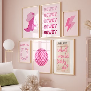 Pink Cowgirl wall art Preppy gallery wall Set of 6 Trendy girly prints Western dorm room decor for teens College apartment decor PRINTABLE