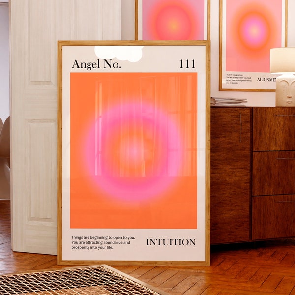 111 Angel Number poster Pink orange Aura wall art Intuition print Spiritual poster Numerology Bright wall art Aesthetic room decor PRINTABLE