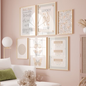 Neutral wall art Set of 6 prints Cute College apartment decor Aesthetic Trendy prints Boho preppy room decor For teens Girly PRINTABLE ART