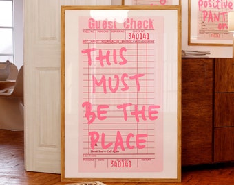 This Must Be The Place print Guest Check poster Trendy Retro wall art Light pink Preppy Aesthetic room decor New apartment decor PRINTABLE