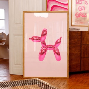 Pink balloon dog poster Tredny print Girly wall art Cute Preppy room decor Dopamine art Bubble dog print College apartment decor PRINTABLE