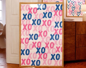 XOXO Graffiti Print: Navy Blue & Pink Preppy Dorm Decor (Digital Download)