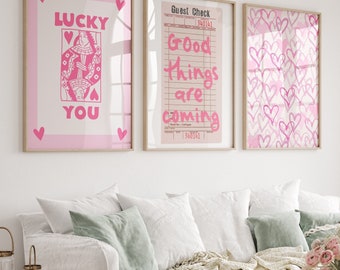 Ensemble de 3 affiches roses, imprimés preppy, décoration de chambre d'adolescente (téléchargement numérique)