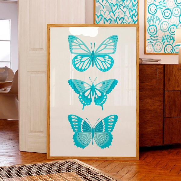 Teal Butterfly wall art Turquoise preppy room decor For teens Girly wall art Butterfly nursery art Trendy College Apartment decor PRINTABLE