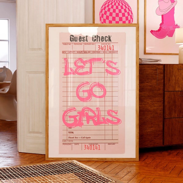 Let's Go Girls print Guest Check poster Retro Bachelorette party decor Girls Night out Bachelorette sign Girly Preppy wall art PRINTABLE