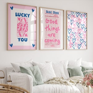 Navy pink wall art Trendy print set of 3 Cute Girly wall art Lucky you poster Preppy room decor College dorm decor Good Things PRINTABLE ART