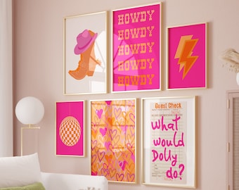 Preppy Cowgirl Prints Set Of 6, Girly Western Dorm Room Decor, Printable Wall Art