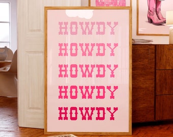 Pink Howdy Sign Print: Preppy Cowgirl Dorm Decor, Typography Poster (Digital Download)