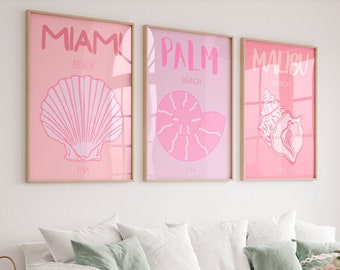 Preppy beach wall art Pink Trendy print Set of 3 Coastal cowgirl wall art Coconut girl aesthetic decor Beachy room decor Girly PRINTABLE ART