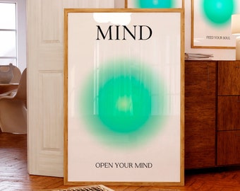 Green Aura print Open Your Mind poster Meditation wall art Therapy office decor Turquoise Aesthetic room decor Spiritual gifts PRINTABLE