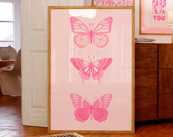 Pink butterfly wall art Girly print Trendy poster Blush pink wall art Preppy aesthetic room decor Cute Girl Nursery art print PRINTABLE ART