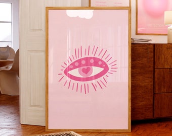 Pink Evil Eye print Home Protection All seeing Eye wall art Third Eye decor Preppy room decor For teens Aesthetic girly wall art PRINTABLE