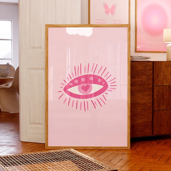 Pink Evil Eye print Home Protection All seeing Eye wall art Third Eye decor Preppy room decor For teens Aesthetic girly wall art PRINTABLE