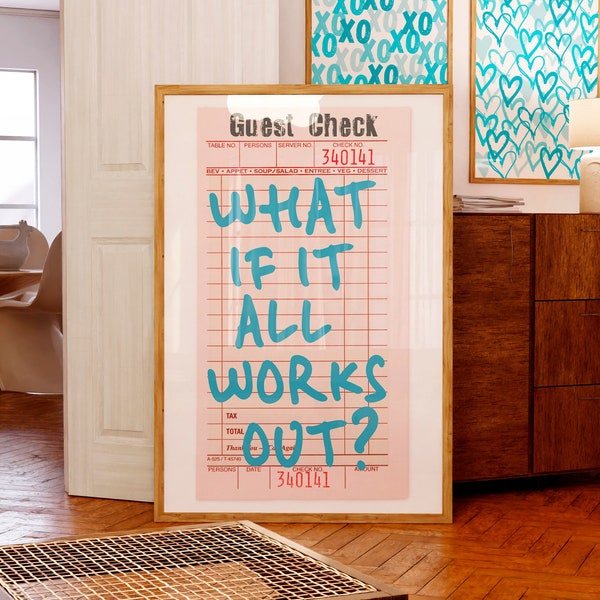 What If It All Works Out poster Motivational wall art Turquoise Guest Check print Teal Preppy room decor Trendy College Desk decor PRINTABLE