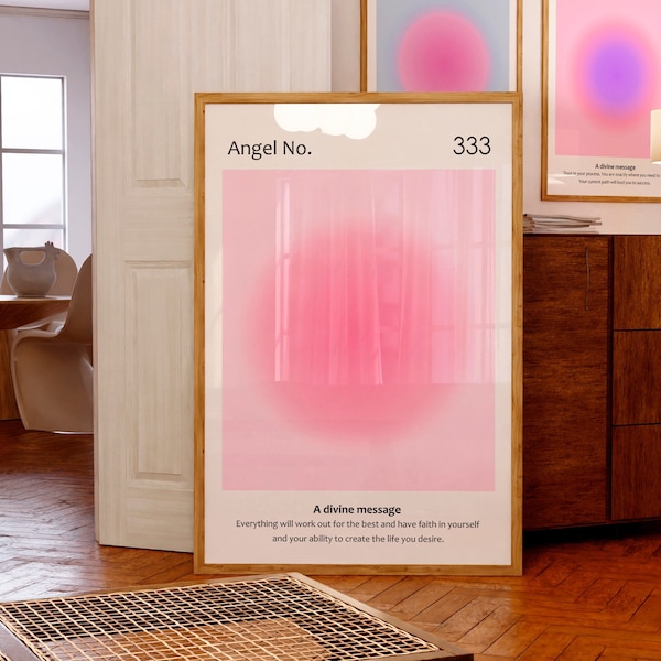 Angel Number 333 poster Pink Aura print Spiritual wall art Christian aesthetic room decor Gradient Aura poster Positive Energy art PRINTABLE