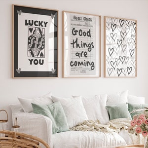 Trendy wall art Black White Gray Retro prints Set of 3 poster Lucky you print Good Things are coming Cute College Apartment decor PRINTABLE