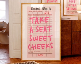 Take A Seat Sweet Cheeks sign Funny Bathroom wall art Cute Restroom print Funky Retro Guest Check poster College Apartment decor PRINTABLE