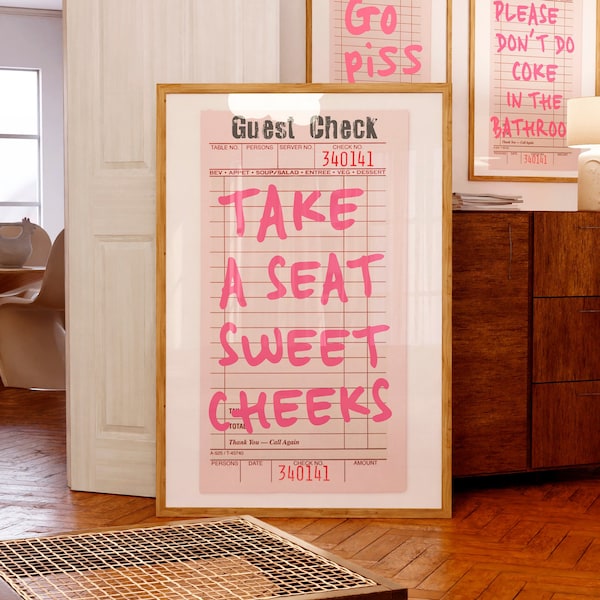 Take A Seat Sweet Cheeks sign Funny Bathroom wall art Cute Restroom print Funky Retro Guest Check poster College Apartment decor PRINTABLE