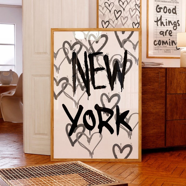 New York wall art NYC Graffiti poster Black white pop art Funky Typography poster Preppy Trendy Apartment decor Quirky Home decor PRINTABLE