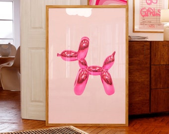 Pink Balloon Dog Print: Trendy Girly Preppy Room Decor (Digital Download)