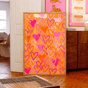 Graffiti hearts print Pink orange preppy room decor Abstract Colorful wall art Trendy girly wall art College dorm decor Funky art PRINTABLE