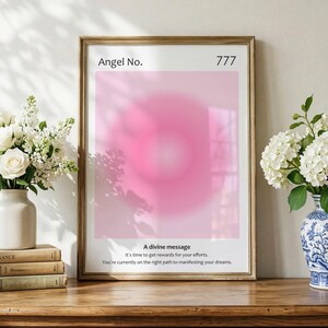 Angel Number 777 Poster: Pink Aura Print, Spiritual Wall Art (Digital Download)