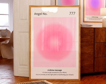 Angel Number print 777 poster Lucky Number Pink gradient Aura print Spiritual wall art Divine message Positive Energy art DIGITAL DOWNLOAD