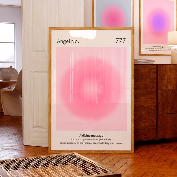 Angel Number print 777 poster Lucky Number Pink gradient Aura print Spiritual wall art Divine message Positive Energy art DIGITAL DOWNLOAD