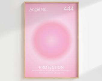 Kunstdruck mit Engelszahl 444, Wandbild mit rosa Aura, spirituelle Wohndekoration (Digitaler Download)