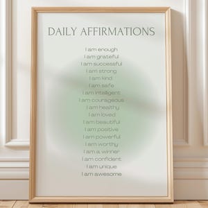 Sage Green Daily Affirmations Print: Teen Girl Room Decor (Digital Download)
