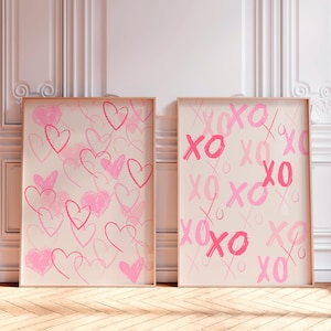 Arte murale preppy rosa Set di 2 stampe alla moda Arte astratta moderna Arte murale femminile Decorazione carina per appartamento Decorazione estetica per cameretta rosa STAMPABILE
