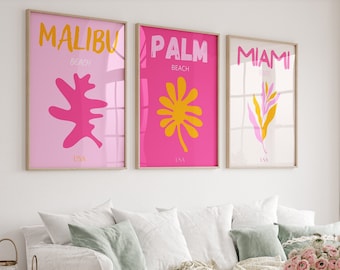 Preppy wall art Bright Colorful beach prints Set of 3 Trendy poster Girly wall art Beachy room decor Coastal wall art Coconut girl PRINTABLE