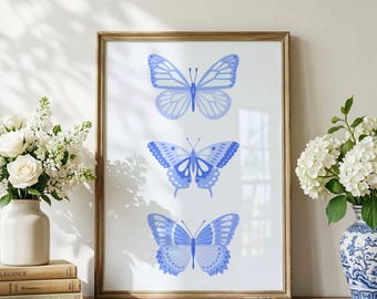 Blue Butterfly Wall Art, Girly  Butterfly Nursery Decor (Digital Download)