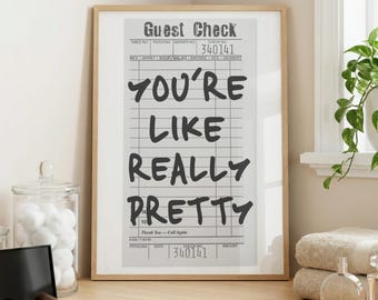 Eres realmente bonita. Estampado en blanco y negro estilo retro para cheques de huéspedes (descarga digital).